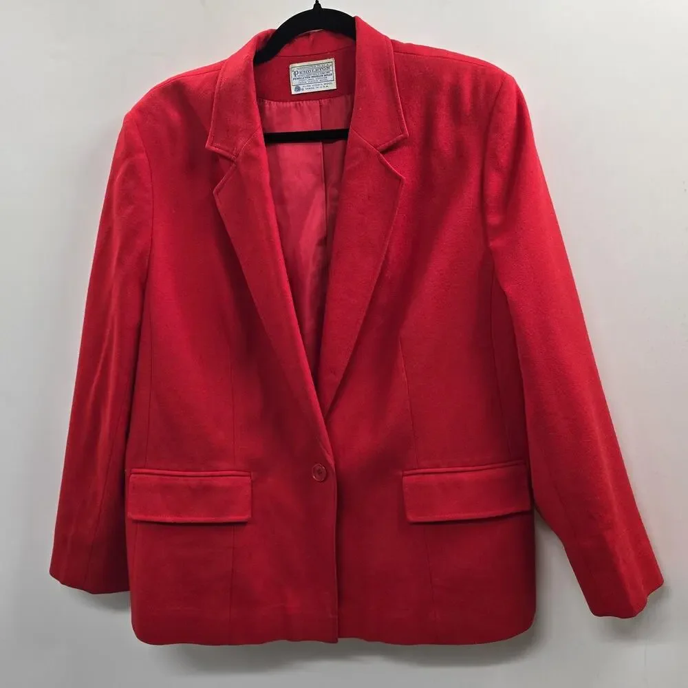 Vintage Pendleton Blazer Womens Large Red Wool Jacket Made USA 90s Heritage